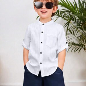 Boys Self Design Party White Shirt