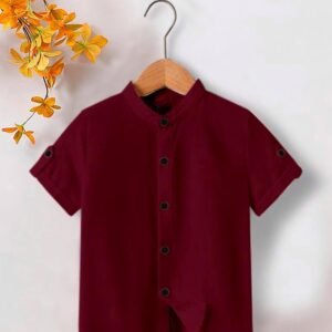 Boys Regular Fit Solid Mandarin Collar Casual Shirt