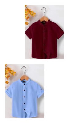 Boys Regular Fit Solid Mandarin Collar Casual Shirt  (Pack of 2)